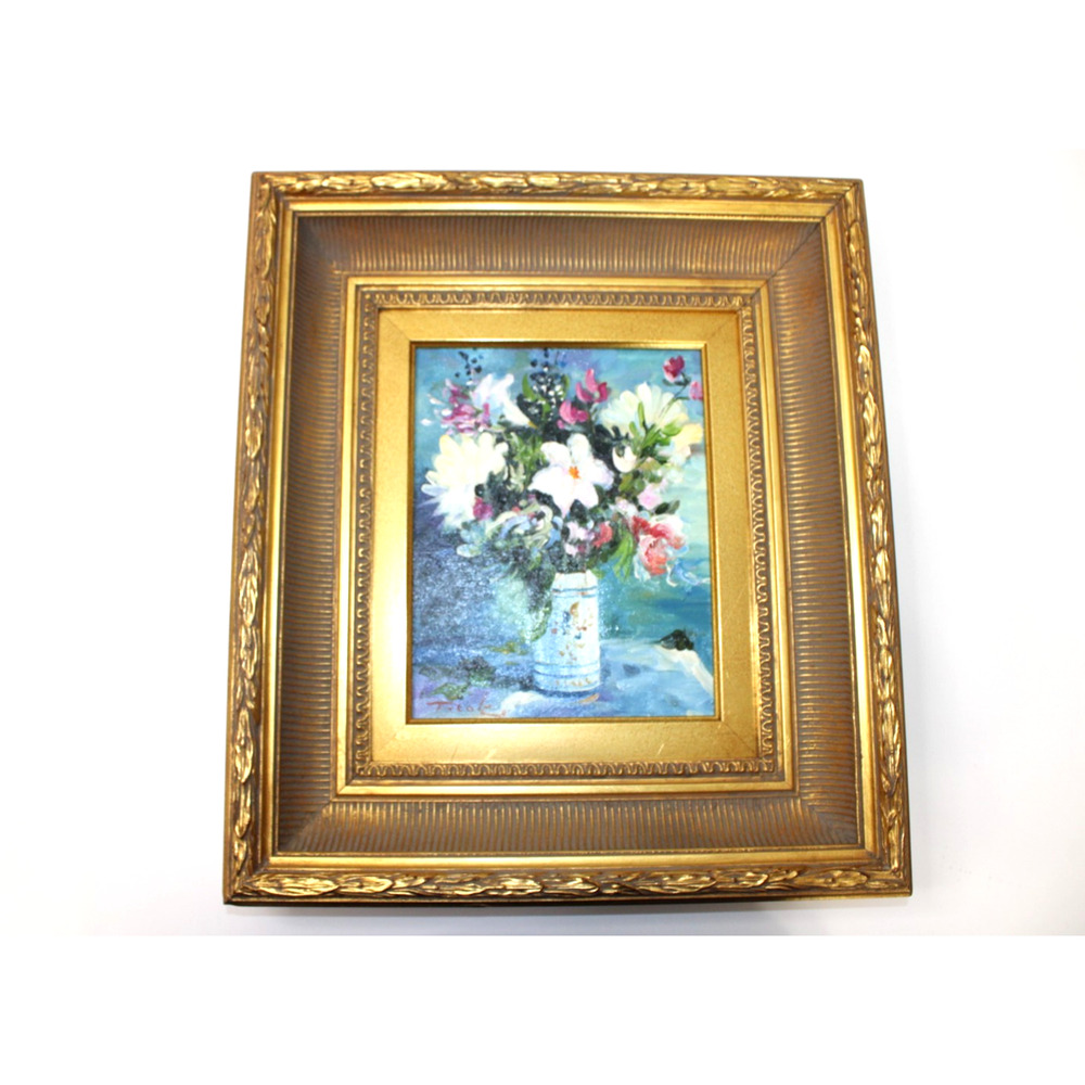 Framed Floral Still Life Oil Painting Ornate Gold Frame Signed Vintage 18" x 16"